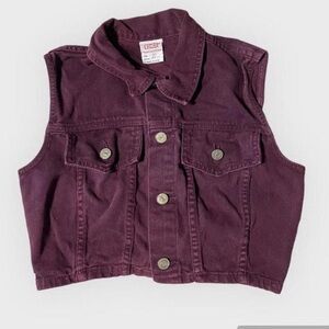 Vintage BONGO Crop Denim Vest Jacket - Plum